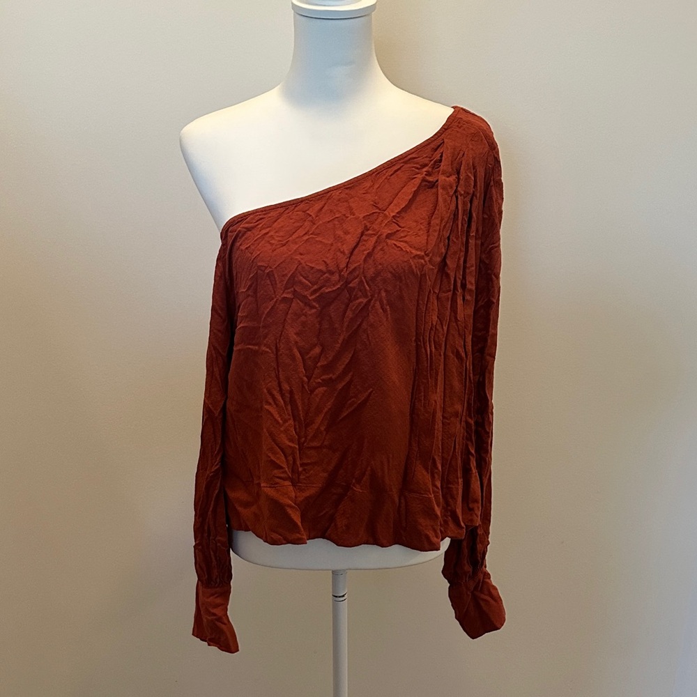 Free People Sheer Off the Shoulder Rust Blouse